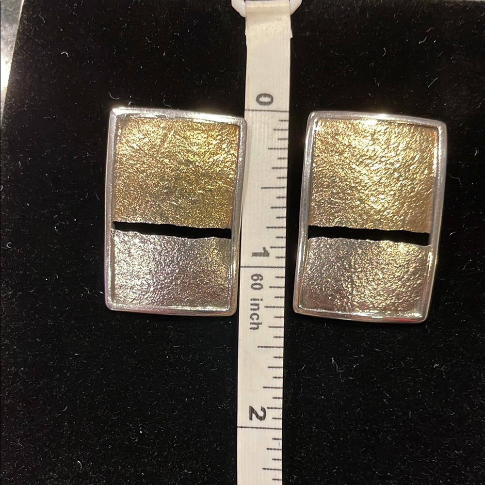 Gold And Silver Rectangular Earrings - image 4